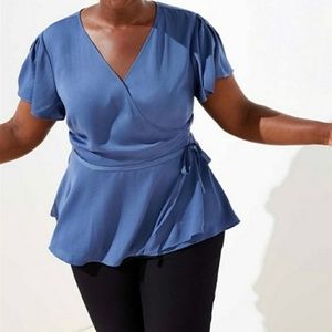 LOFT • Blue wrap top blouse
